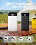 Charmast Chargeurs portatifs avec câbles intégrés, Chargeur portable Banque de puissance avec câbles incorporés, Pack de batterie de voyage pour iPhone Samsung Pixel LG Moto iPad(Noir+Blanc)
