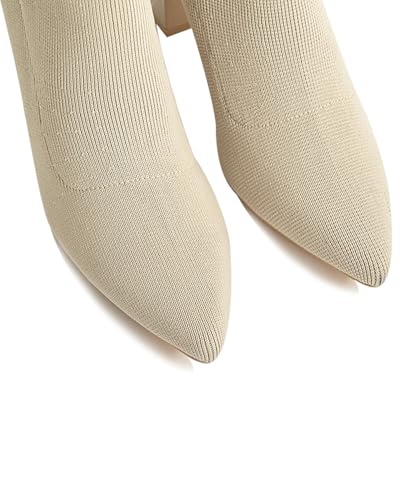 Knit Ankle Boots for Women Chunky Block Heel Chelsea Boot Stretchy Breathable Knit Sock Booties for Fall Slip On Comfortable Winter Bootie 2024 Trendy4