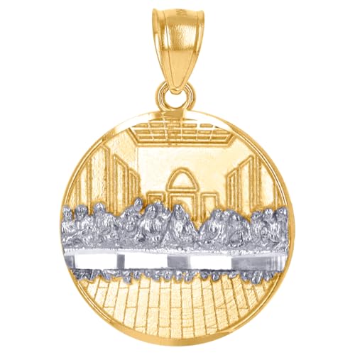 JewelryWeb 10k Two tone Gold Mens Last Supper Medallion Religious Charm Pendant 22.5x16mm Wide Necklace for Men