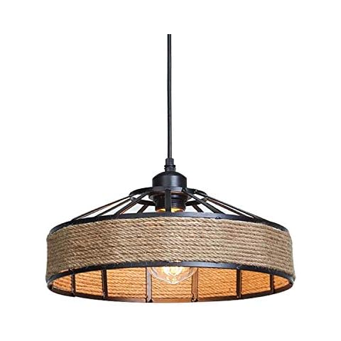 LEDSone's Retro Industrial Hemp Rope Pendant Light Chandelier Ceiling Pendant Decorative Lamp. Vintage Industrial Ceiling Lamp Shade Kit for Bedroom, Kitchen, Living Room Cover