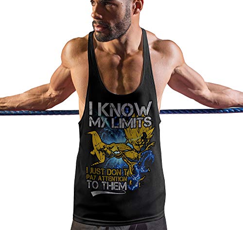 Stylotex Stringer Fitness Tank Top I Know My Limits Herren Gym Tshirts für Performance beim Training | Männer ärmellos | Funktionelle Sport Bekleidung, Größe:M, Farbe:schwarz