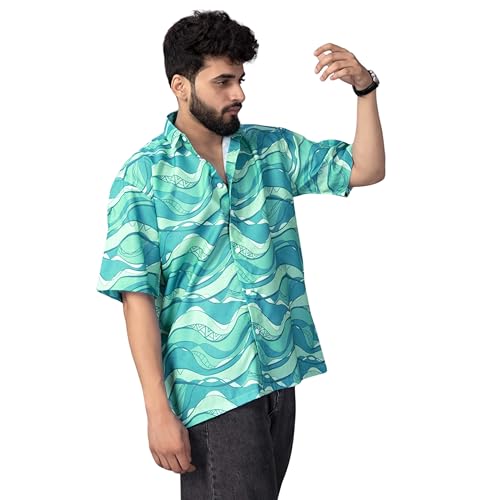Image of Half Sleeve Relaxed Fit Men's Casual Shirt | Cotton Blend Oversized Shirts for Men Loose fit | Oversized Printed Shirts for Men | Men's Half Sleeve Relaxed Fit Shirt Fashion