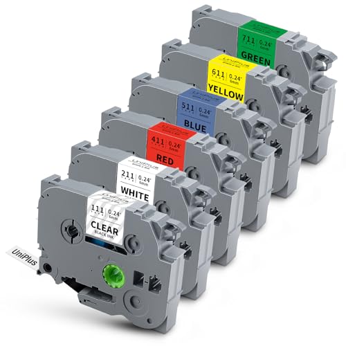 UniPlus Compatível com Brother Label Tape TZe TZ Tape 6 mm 0.6 cm TZe-111 TZe-211 TZe-411 TZe-511 TZ
