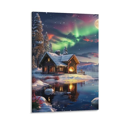 Scène de neige d'hiver décoration murale en toile pour chambre apaisante