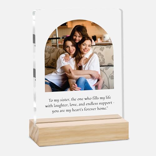 Image of Giftplease Customized Photo Frame with Text & Wooden Stand | Personalised Printed Photo Frame Gift for Sister | Birthday, Tabletop D cor | Customized Photo Gift (6x8 Inches) SIS 10