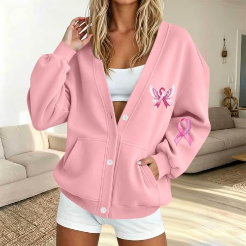 Breast Cancer Awareness Sweatshirts for Women Fall Button Down Jacket - image 2