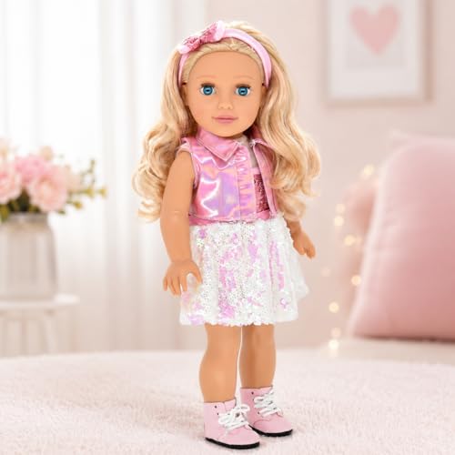Muñeca de moda 18 pulgadas con cabello rubio y accesorios miniatura 5