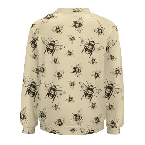 Retro Honey Bee Women's Casual Raglan Crew Neck Sweater Sweatshirt Long Sleeve T-Shirt4