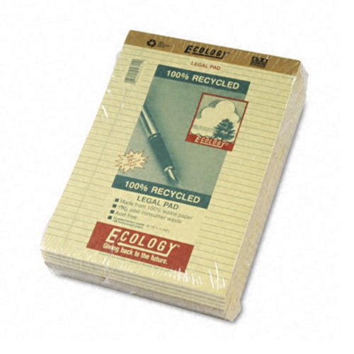 Riverside Paper 104711 Ecology Premium Recycled Legal Pads,8-1/2x11-3/4, Canary,Wide Rule,50/pad,Dz