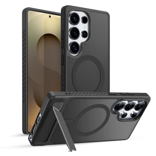 Image of KARWAN?Ultra Hybrid Matte Back Cover Case Compatible with Stand Magnetic for Samsung Galaxy S25 Ultra | Mag-Safe Wireless Charging | Camera Bump Protection -(Black)