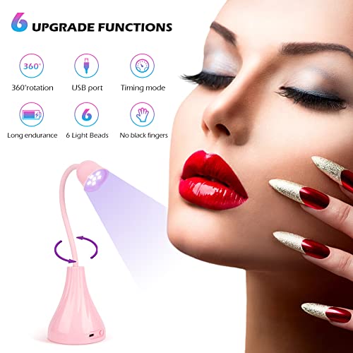 Xsmner Uv Led Nail Lamp, Portable Mini Nail Dryer, 360° Rotatable Hands Free Quick Gel Nail Light, Nail Polish Curing Lamp Flash Cure Light For Nails Great Great For Diy Home & Salon Manicure (Pink) #TOP5