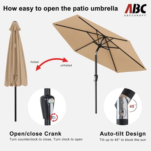 Image of ABCCANOPY 7.5FT Patio Umbrella Outdoor 6 RibsTable Umbrella(Tan) | Fade & UV Resistant Fabric,8 Fiberglass Ribs,Smooth Crank System,Wind Resistance,Great for Patio,Backyard,Garden,Deck