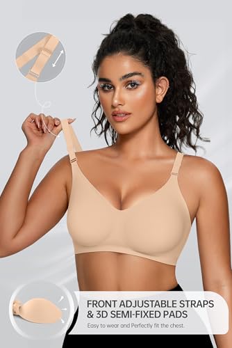 Image of OEAK Womens Comfortable Jelly Bra No Underwire Full Support Tshirt Bras | Seamless,Plus Size,Wireless,Push Up,Invisible,Adjustable,V neck,Full Coverage