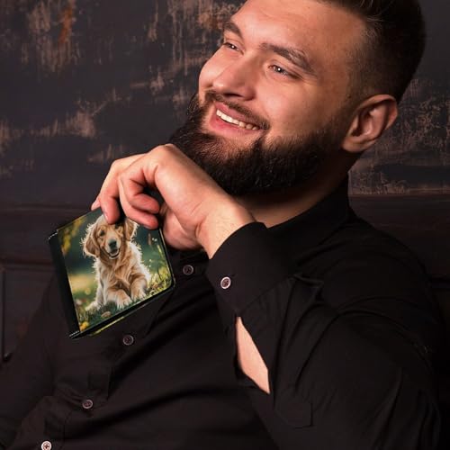 Leather Wallet Slim Durable Credit Card Holder Personalized Golden Retrievers Printing Wallet For Men & Women Perfect For Work Travel4