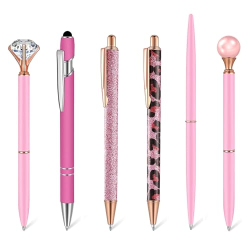 SHUBEIEUMI Juego de 6 Bolígrafos de Color oro Rosa, Bolígrafo para Mujer, Bolígrafo Brillante, Bonito Bolígrafo de Metal, para Mujeres Escuela Oficina Hogar