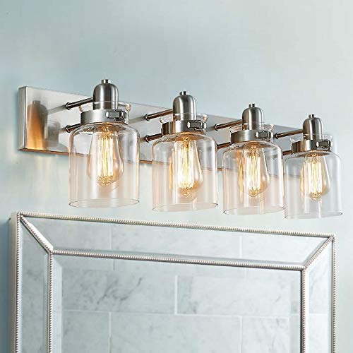 Bestier Modern Brushed Nickel 4-Light Bath Bathroom Vanity Wall Mounted Light Wall Sconce 4 E26 LED Bulbs Required Length 30.3 inch Width 6.9 inch Height 8.3 inch