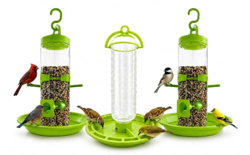 Image of PuraMart Hanging Bird Feeder for Garden, Balcony (1 Litre) | Bird Food Dispenser | 4 Feeding Ports | 360 Perch | Weatherproof Bird Feeding Station | Indoor & Outdoor Use (Combo(1-Water & 2-Feeder))