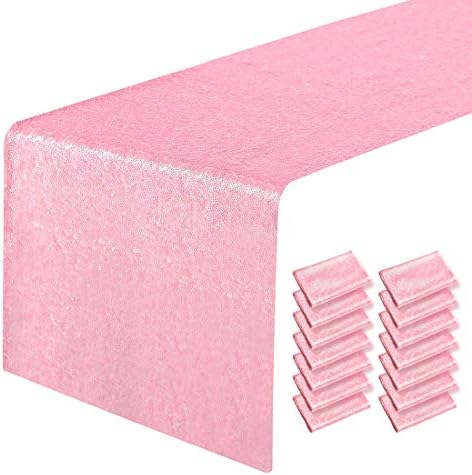15 Packs 12 x 108 inches Pink Sequin Table Runner, Glitter Pink Table Runner for Wedding Birthday Bachelorette Holiday Party Supplies Decorations Bridal Shower Baby Shower