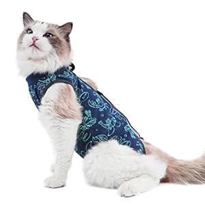Cat Surgery Recovery Suit Cat Onesie for Cats After Surgery for Surgical Abdominal Wound Or Skin Diseases E-Collar Alternative Wear Neutering Bodysuit Wear (Dark-Blue-S)