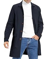 Feziakuk Herren Trenchcoat Einreihig Lang Mantel Leichter Revers Herbst Winter Jacke Übergangsjacke, Dunkelblau XL