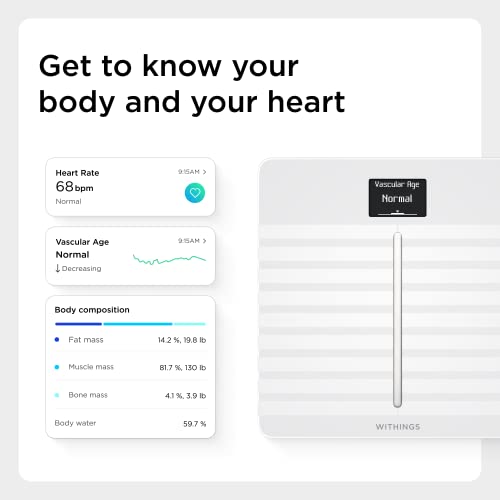 Withings Body Cardio – Premium Wi-Fi Body Composition Smart Scale, Tracks Heart Health, Vascular Age, Bmi, Fat, Muscle & Bone Mass, Water %, Digital Bathroom Scale With App Sync Via Bluetooth Or Wi-Fi #TOP2