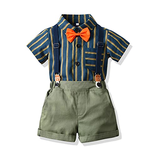 Image of Toddler Baby Boys Gentleman Suits Bowtie Shirt Overalls Suspenders Shorts Pants Summer Wedding Outfit Dress Clothes