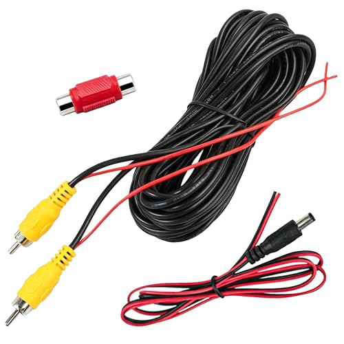 LifgWas 3PCS Cable RCA, 6M Câble Vidéo pour Caméra de Recul - Câble AV avec Fiche RCA- Inclus 1M Câble Alimentation DC 5.5x2.1 et Connecteur RCA Femelle...