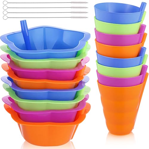 LemonRoad Cereal Bowls with Straws, 16oz & 10oz, 20 Pack, Flower