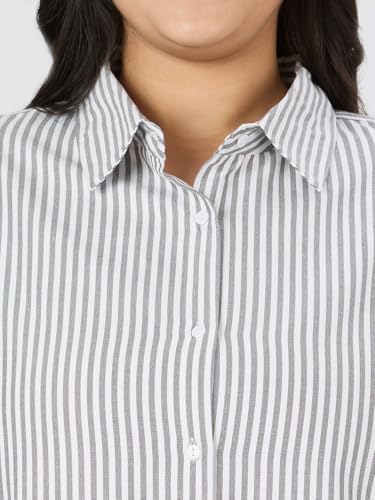Image of Style Quotient Plus Women Blue and White Stripe Polycotton Regular Formal Shirt