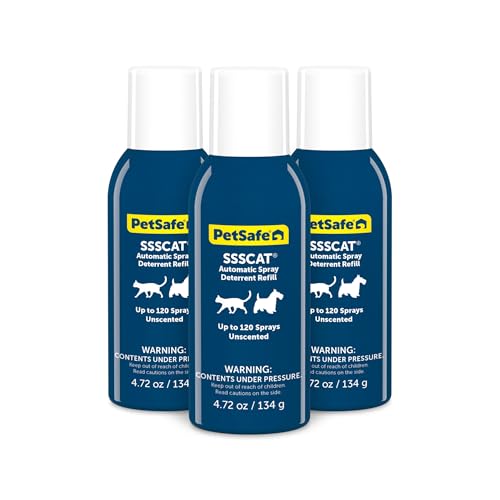 PetSafe SSSCAT Automatic Spray Pet Deterrent - Contactless Behavior Correction - Motion Sensor Air Burst - Odorless - Non-Staining - Versatile Placement Spray - Pack of 3 Refill Cans