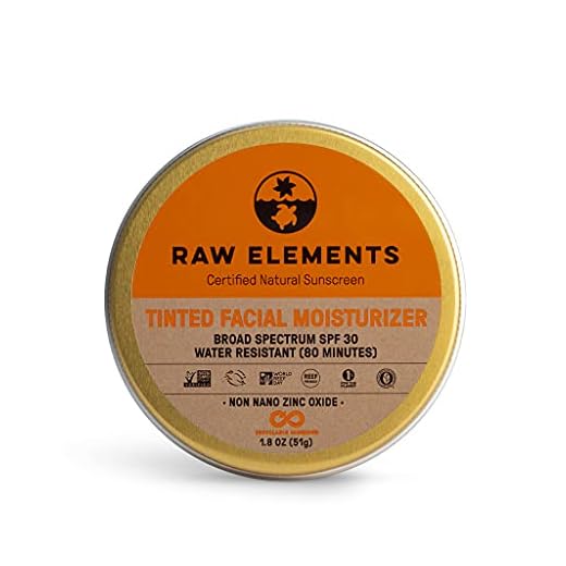 Raw Elements Tinted Facial Moisturizer All-Natural Sunscreen | Non-Nano Zinc Oxide, 95% Organic, Water Resistant, Reef Safe, Non-GMO, Cruelty-Free, SPF 30+, Reusable Tin, Reef-Safe, 1.8oz (1-Pack)