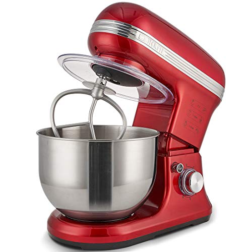 🛒 Flash Sale Stand Mixer, COKLAI 6 Speed 5.5-QT Dough Mixer Metal Lid with Stainless Steel Bowl, Tilt-head Electric Kitchen Mixer with Wire Whisk, Dough Hook, Flat Beater & Splash Guard, Red Food Mixer for Baking