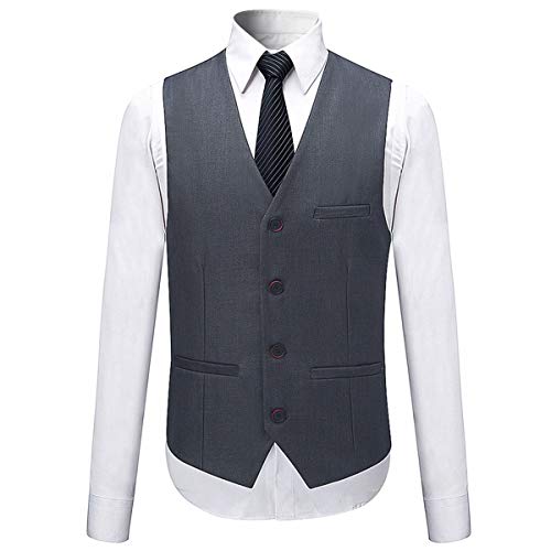 Costume Homme 3 Pcs Costard Blazer Veste et Pantalon Gilet Mariage Party Smoking, Gris, L - Image 5