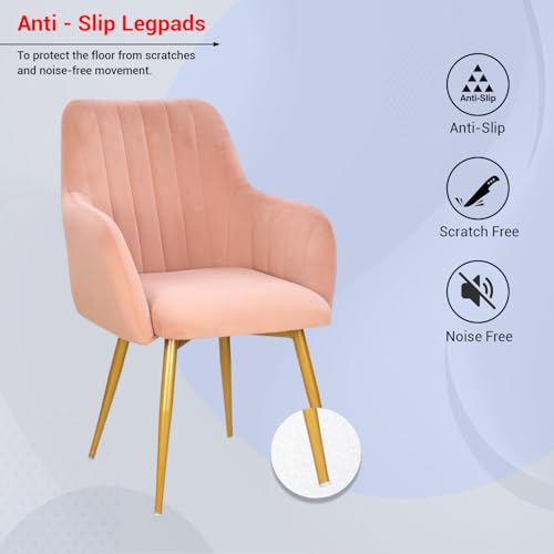 Image of Taboo Velvet Dining Chair Set of 2 | Upholstered Accent Arm Chairs | Soft Cushioned Seat with Backrest | Modern Velvet Fabric Chairs with Metal Legs | Living Room, Bedroom, Cafe & Restaurant | Peach