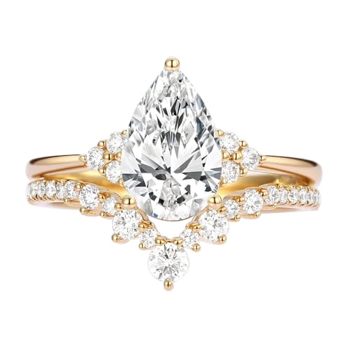 1ct 1.5ct 2ct Moissanite Wedding Ring Set - Pear Shaped Women's Bridal Rings Sets White Yellow Rose 10K 14K 18K Gold 925 Sterling Silver Pear Moissanite Wedding Sets for Women4
