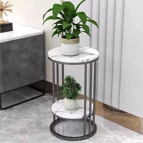 Image of ETIQUETTE ART 2-Tier End Tables, Modern Faux Marble Top Bedside Table End Table with Storage Shelf for Home & Living Room Side & Corner Table Sofa End Table (Black & White)