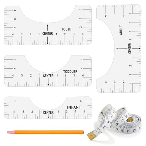 6Pcs Tshirt Ruler Guide Alignment Tool to Center Vinyl Designs T-Shirt Crafts for Cricut Heat Press Adult Youth Toddler Infant (Transparent)