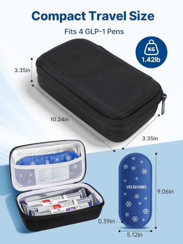 Image of YOUSHARES Cooler Travel Case for Zepbound & Mounjaro Pens, Holds 4 Pens | TSA Approved, 2 x 100g Reusable Ice Packs, Fits Most GLP-1 Pens, Waterproof EVA Hard Shell, Travel & Fridge Ready, 8-10H Cool