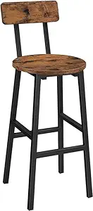 Akifi Craft Bar Stools, Round Bar Chairs, 24.4 Inches Bar Stools with Back, Breakfast Bar Chairs with Footrest, Counter Bar Stools, for Dining Room, Kitchen, Bar, (Single, Rustic)