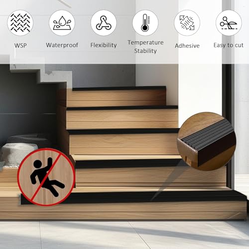 BOYIFEIJIE Treppenkantenprofil Selbstklebend, 4M Rutschfeste Treppenkante, Winkelprofil Kunststoff, Winkelleiste Selbstklebend 50x45mm, PVC Treppen Kantenschutz, Stufen Kantenprofil, Schwarz