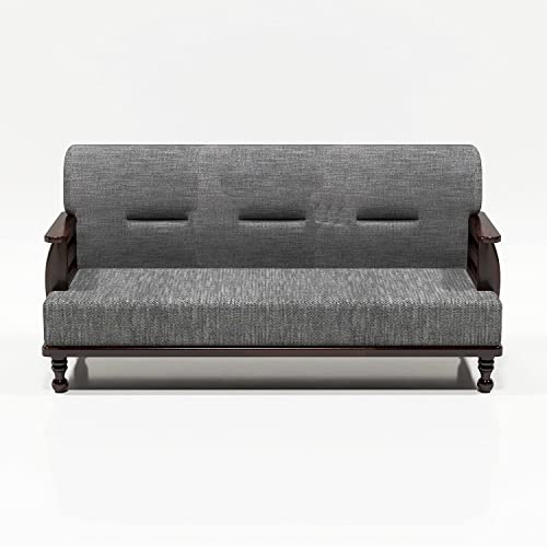 Image of DaneWood Wooden 6 Seater Sofa Set - 3+2+1, for Living Room, Drawing Room, Office & Lounge | Solid Sheesham Wood, Fabric (Brown)
