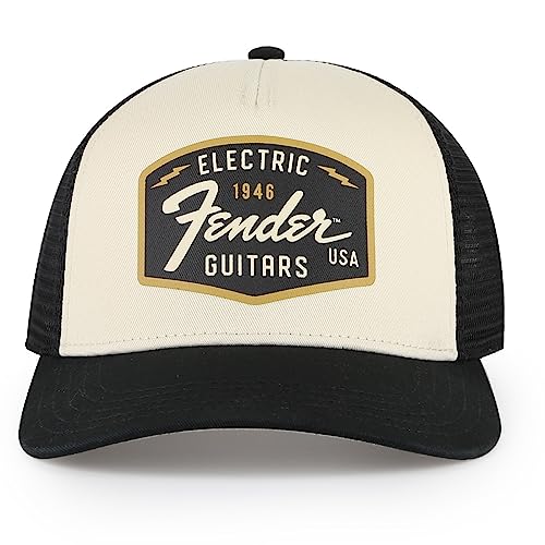 AMERICAN NEEDLE Fender Guitar Sinclair Adjustable Snapback Baseball Hat, Black/Ivory (EM003A-FEND-BLIV)
