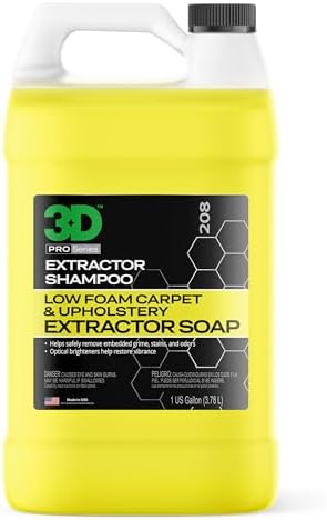 3D Extractor Carpet Cleaner Shampoo for Machine Use - Upholstery Cleaner, Stain Remover & Odor Eliminator - Low Foam, No Residue Formula 1 Gallon