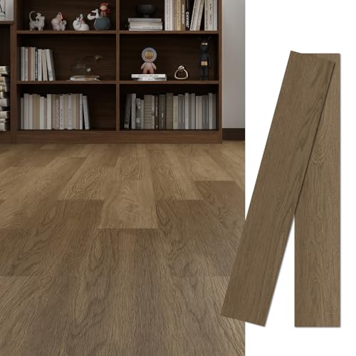 MULGREAT Peel and Stick Floor Tile, 54 Sq.Ft Waterproof Vinyl Flooring, 36 Pieces Wood-Look Self Adhesive Luxury Vinyl Plank Flooring for DIY Bathroom Laundry Bedroom RV Kitchen (Light Coffee)