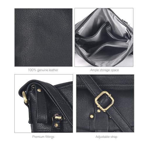 Image of Oak Leathers Leather Crossbody Bag For Women With Adjustable Sling Strap - Medium Size Crossover Shoulder Handbag Purse