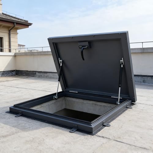 QuinteZhenTially Commercial Galvanized Roofs Steel Security Door,Basement Flat Roof Escape Hatch,Roof Safety Door with Switch Type Handle,Deck Installation Roofs Window,for Schools,Warehouses 60x60cm