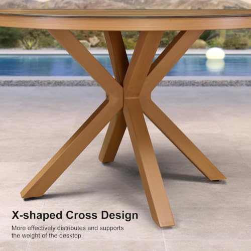 Image of PURPLE LEAF Oversized Patio Round Dining Set 5 Pieces with Armrests, Teak
