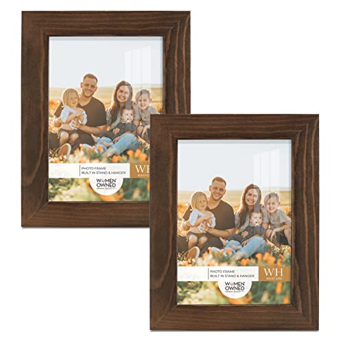 Renditions Gallery 3.5x5 inch Picture Frame Chestnut Wood Grain Frame, Set of 2 High-end Modern Style, Made of Solid Wood and High Definition Glass for Wall and Tabletop Photo Display