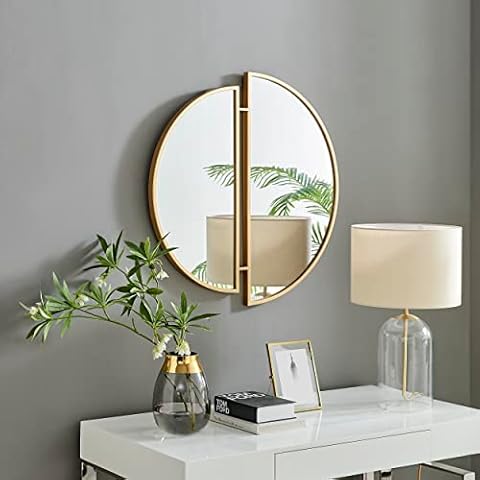Furniturebox UK Crescent 80cm x 80cm Round Gold Metal Wall Mirror, Living Room, Hallway, Dining Room Mirror - Stylish, Modern Round Mirror Cover