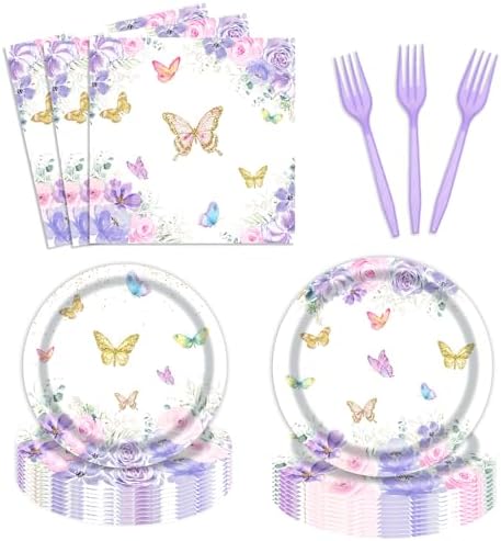 Amazon.com: Butterfly Birthday Party Supplies Disposable Paper Plates ...